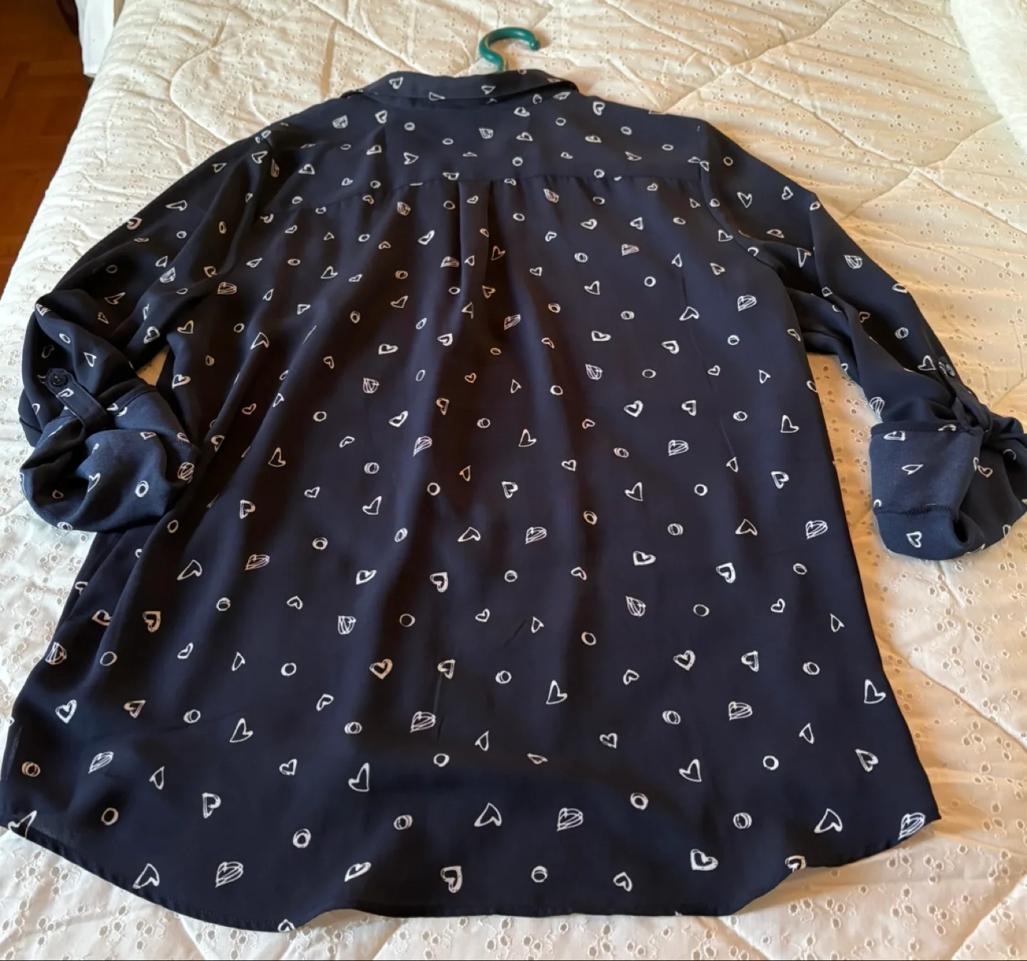 Navy Button-Up Shirt with Hearts Print image indicator(2)
