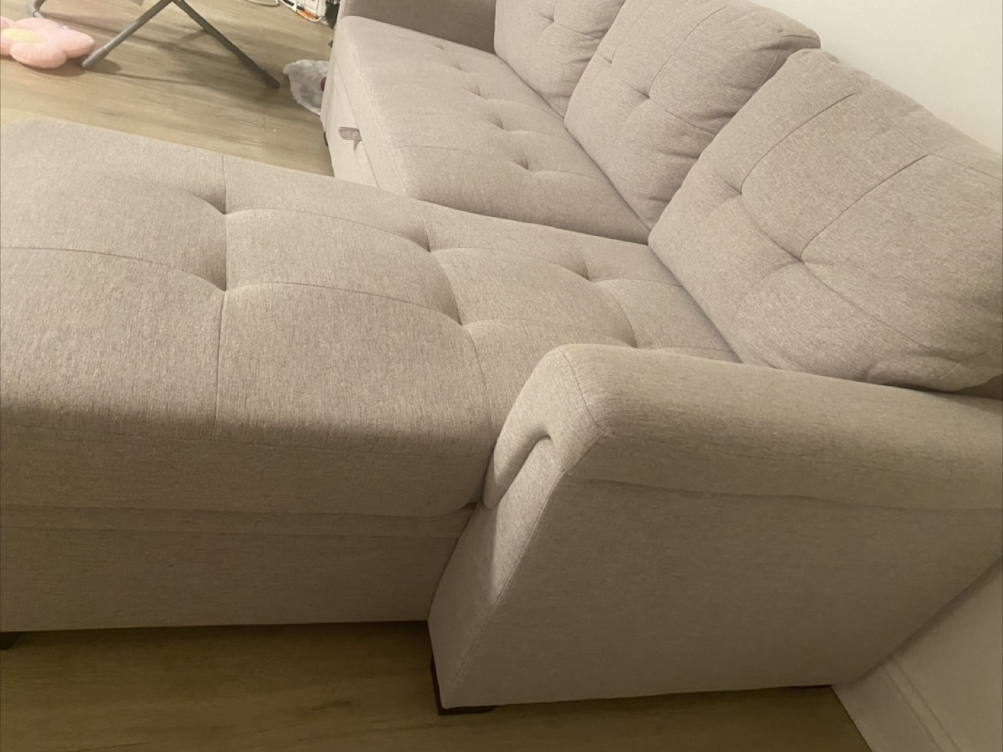 Beige Sectional, Pull-out Couch with Storage - photo 4