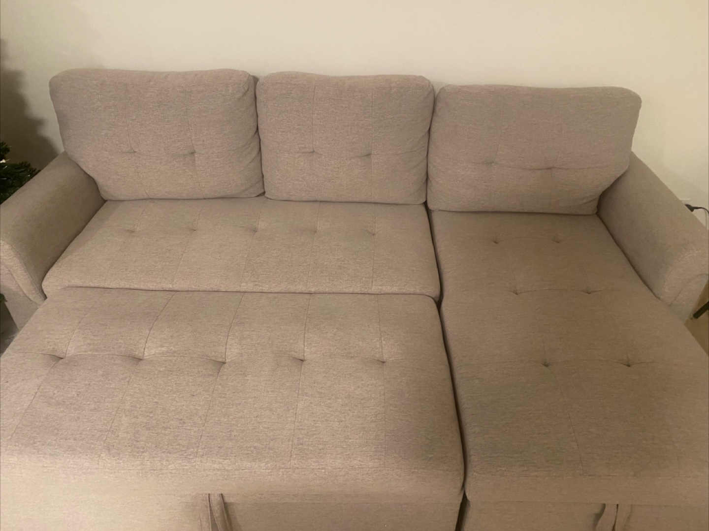 Beige Sectional, Pull-out Couch with Storage - photo 2