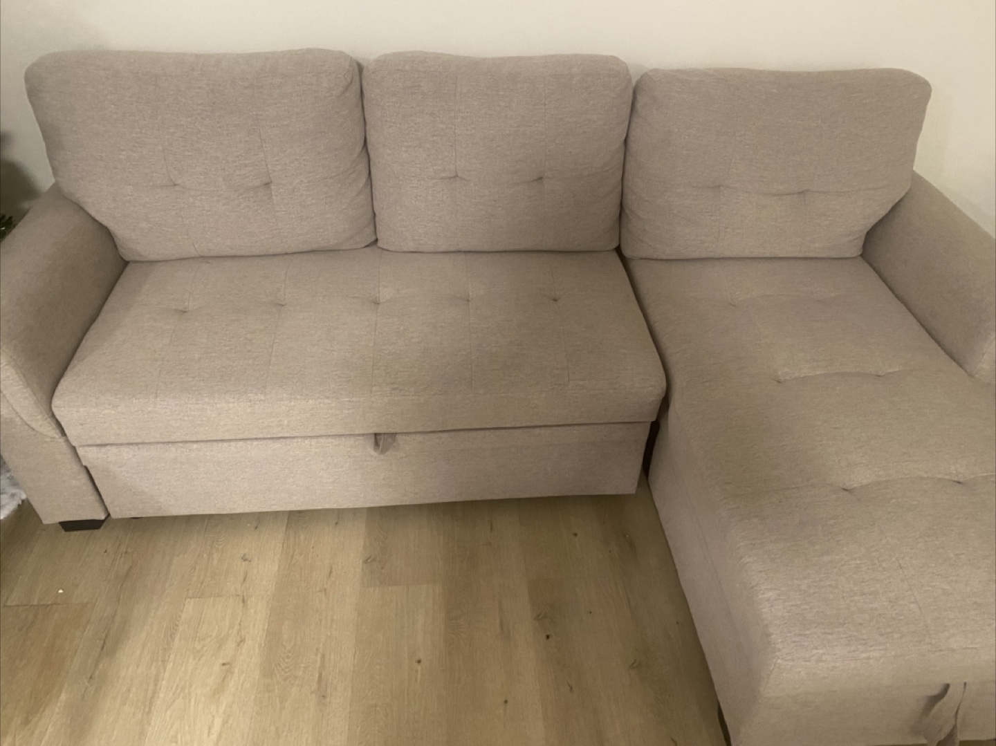 Beige Sectional, Pull-out Couch with Storage