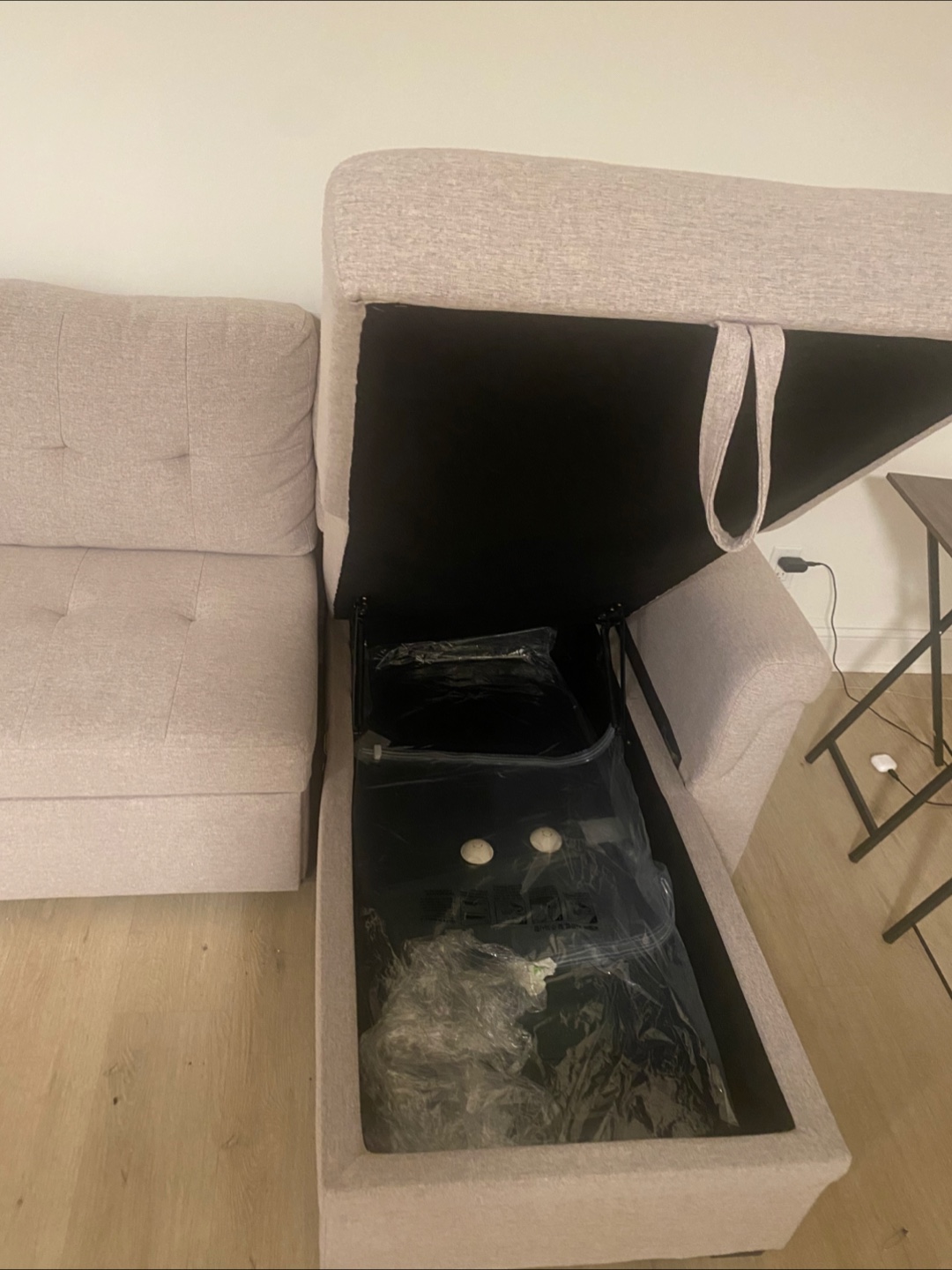 Beige Sectional, Pull-out Couch with Storage - photo 3
