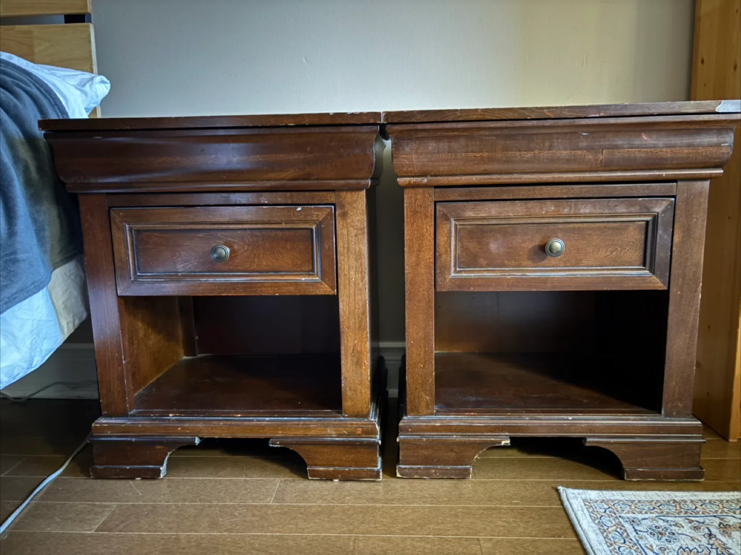 2x Matching Nightstands Solid Dark Wood thumbnail
