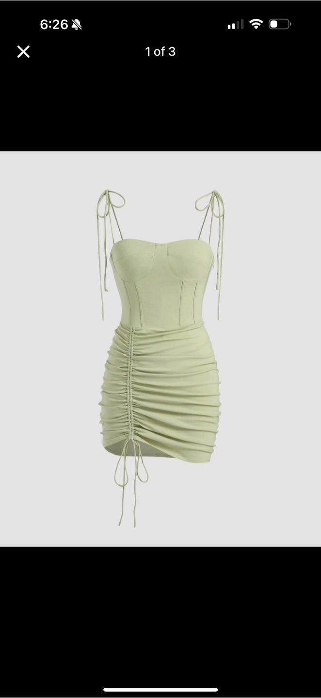 New Olive Green Ruched Mini Dress