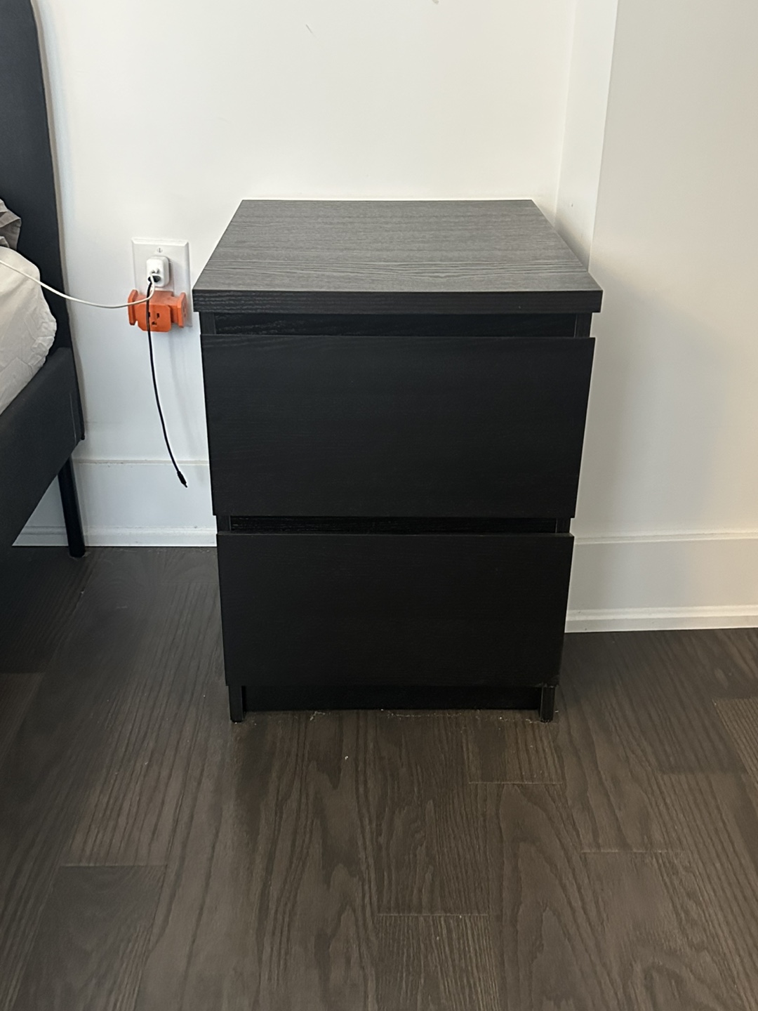 Black 2-Drawer Nightstand