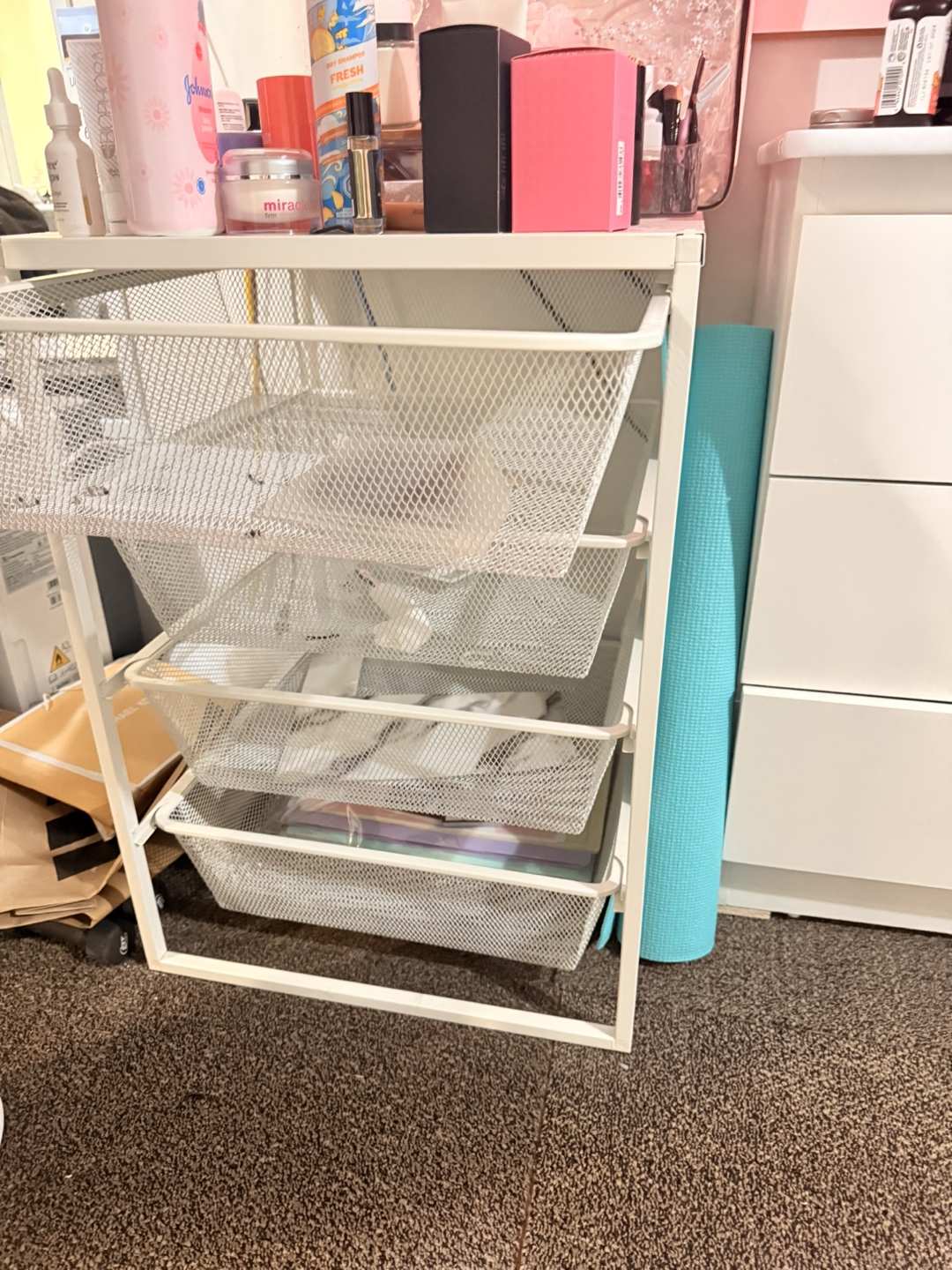 White Wire Basket Storage Unit