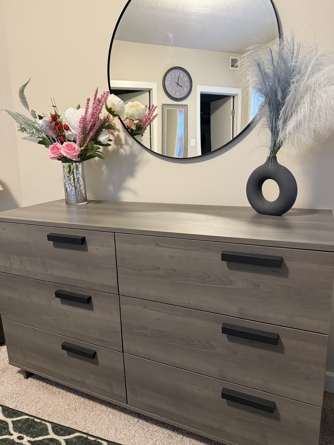 Grey dresser with six drawers