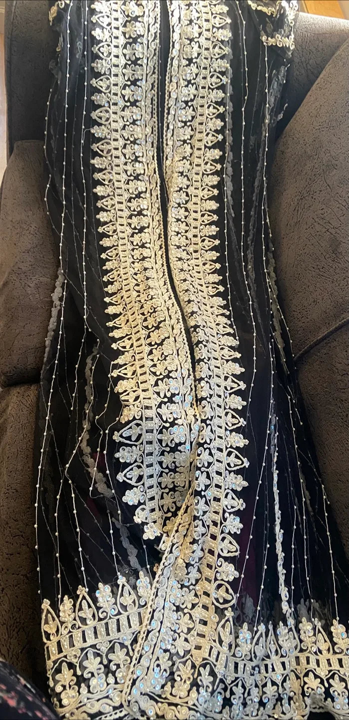 Elegant Black and White Embroidered Dress image indicator(2)