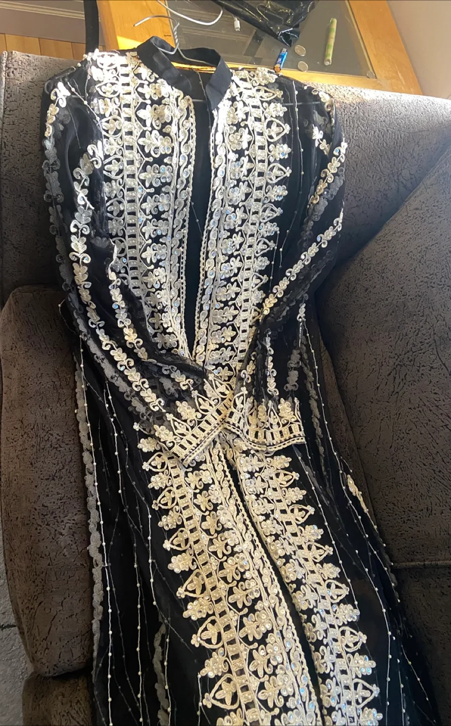 Elegant Black and White Embroidered Dress