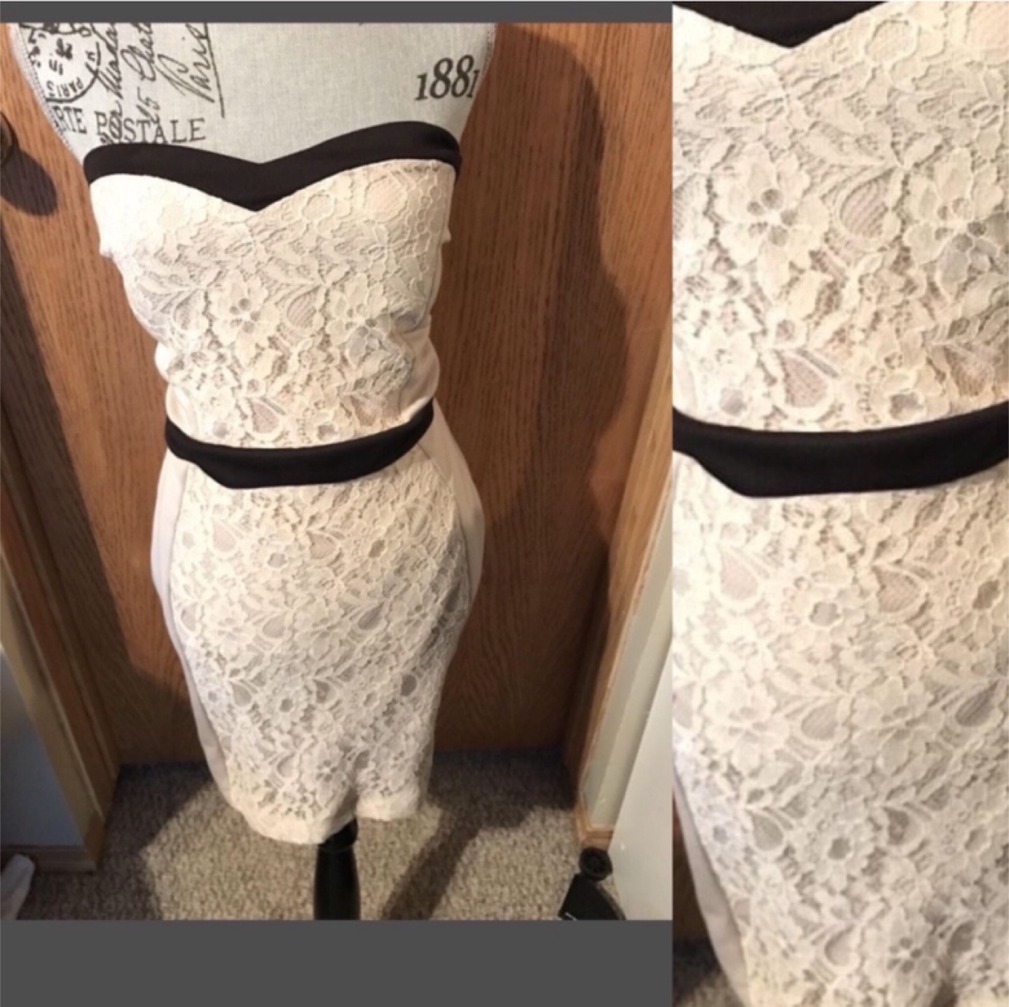 beige with white lace sweetheart-neckline - photo 2