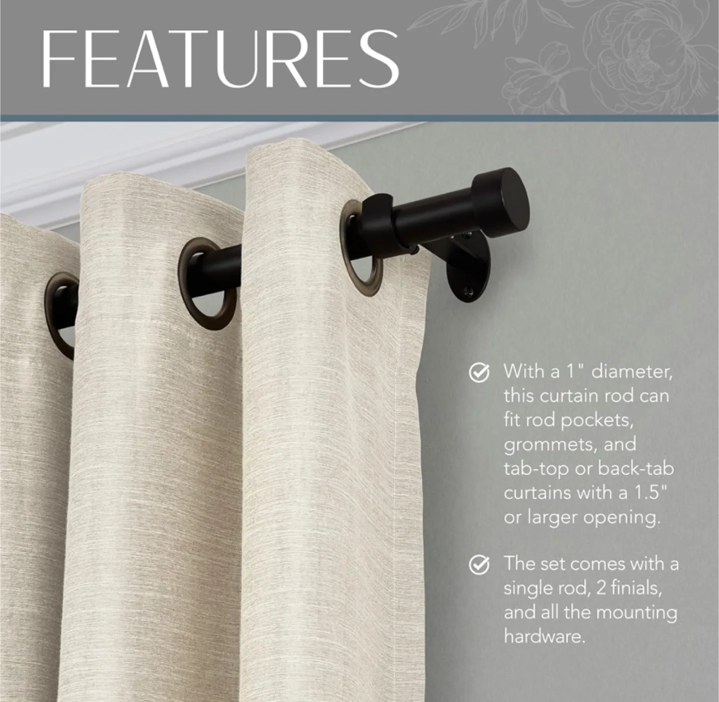 New Black Curtain Rod, 86” to 120” image indicator(5)