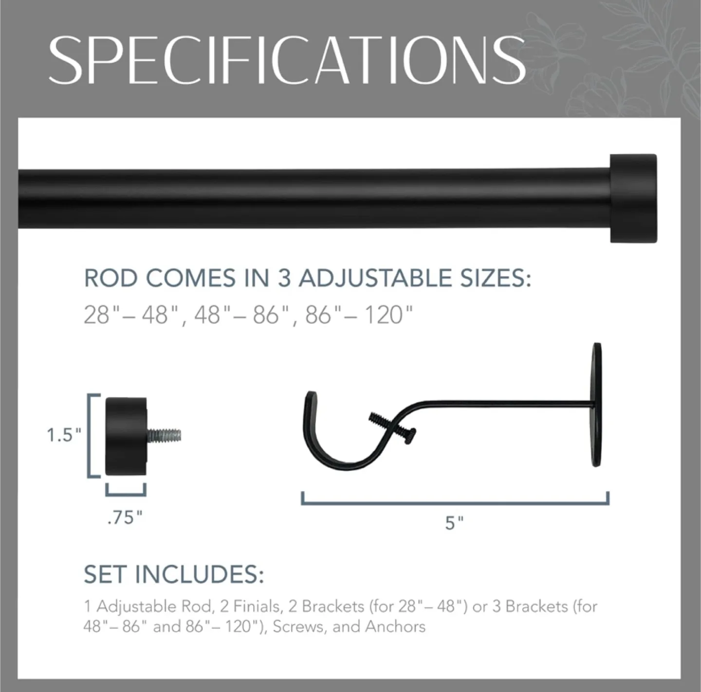 New Black Curtain Rod, 86” to 120” image indicator(3)