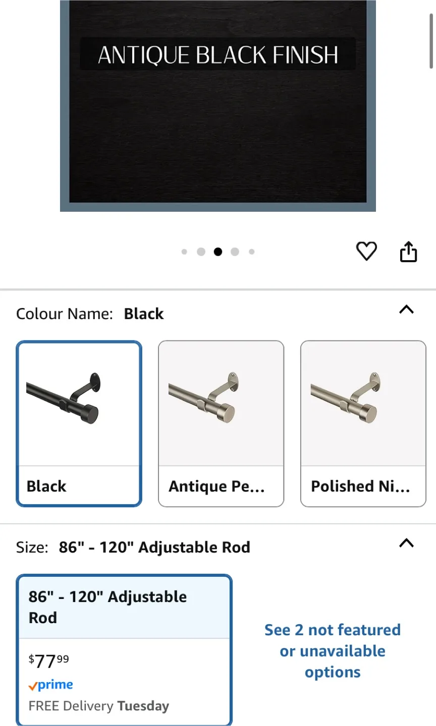 New Black Curtain Rod, 86” to 120” image indicator(10)