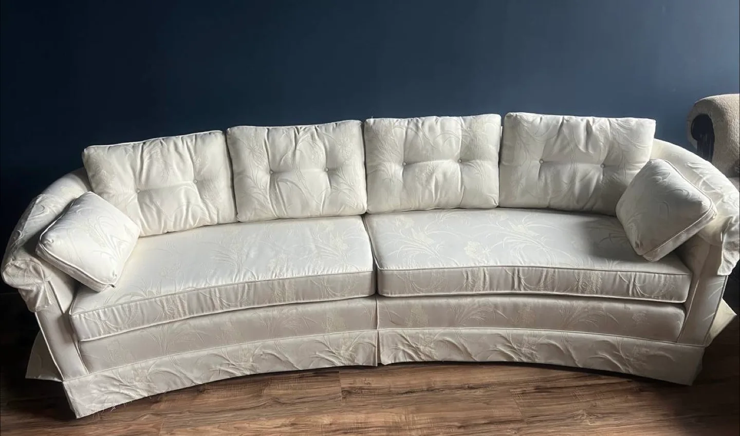 Vintage White Upholstered Sofa thumbnail