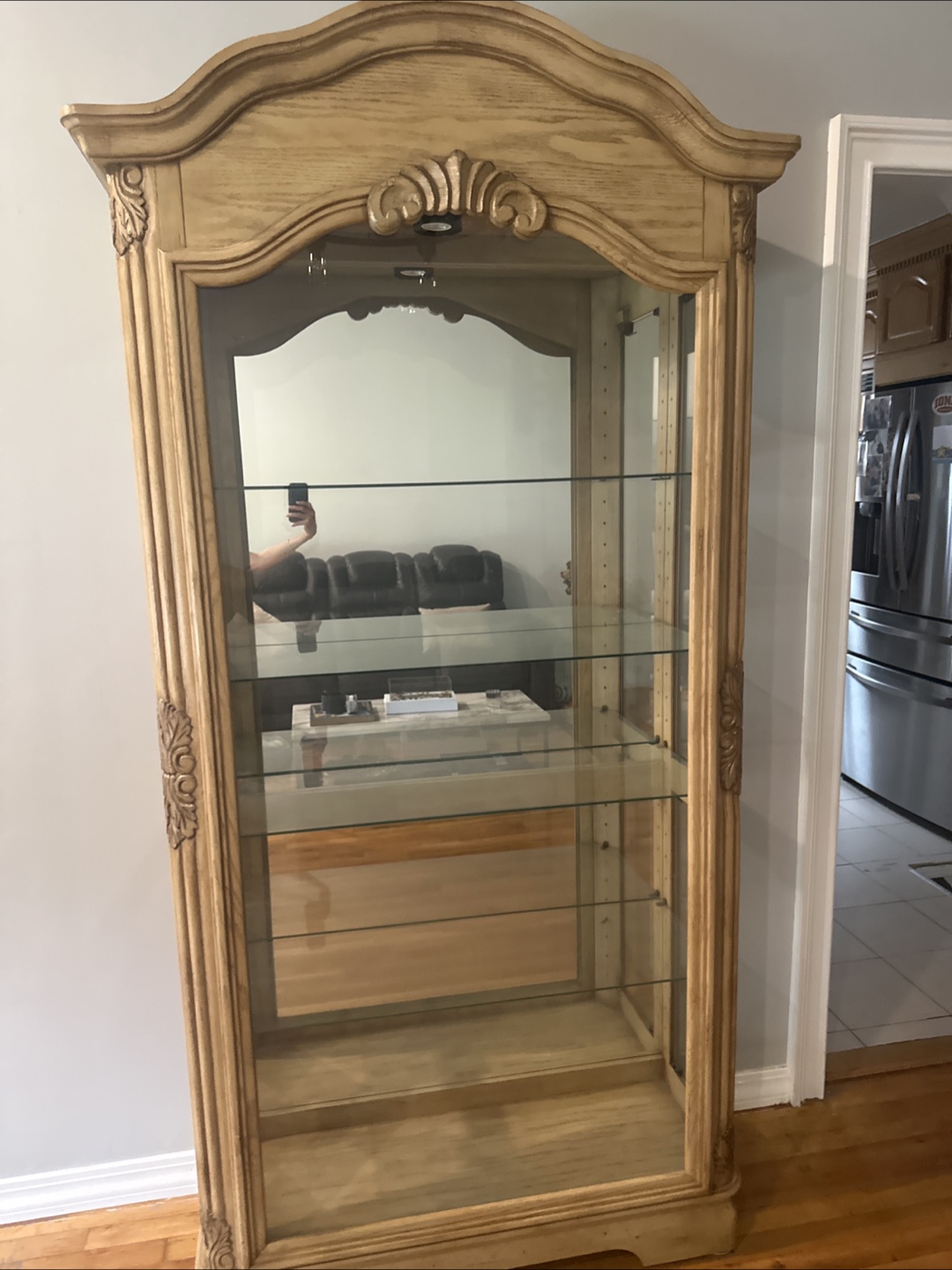 Curio with lights light wood