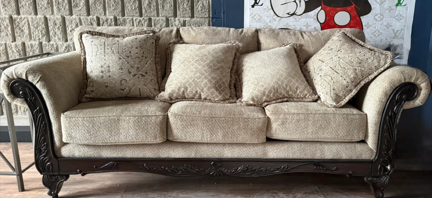 Halima Carved Wood Frame Sofa thumbnail