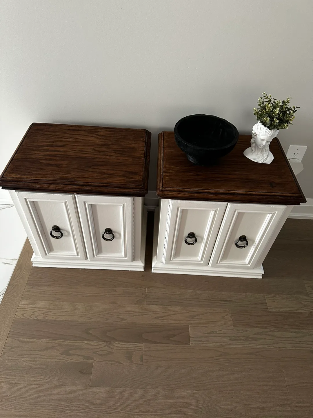 Solid wood Pair of White & Brown Night Stands thumbnail