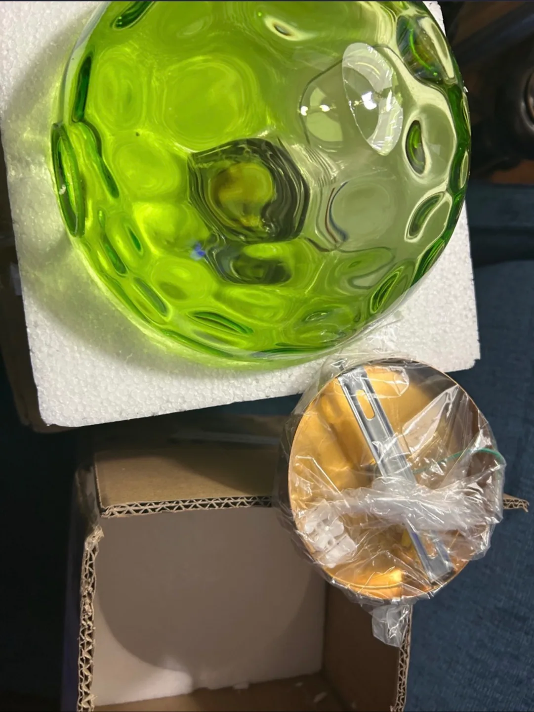 Set of 2 - Green Ripple Glass Globe Pendant Light Fixture image indicator(4)