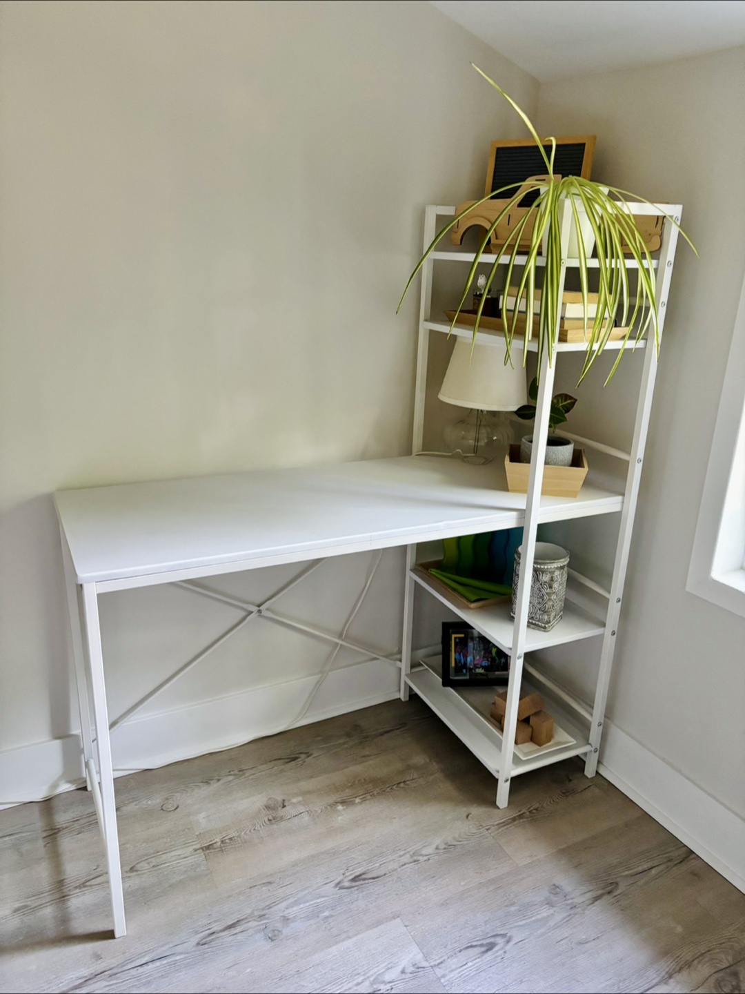 White Desk with Built-in Book Shelf