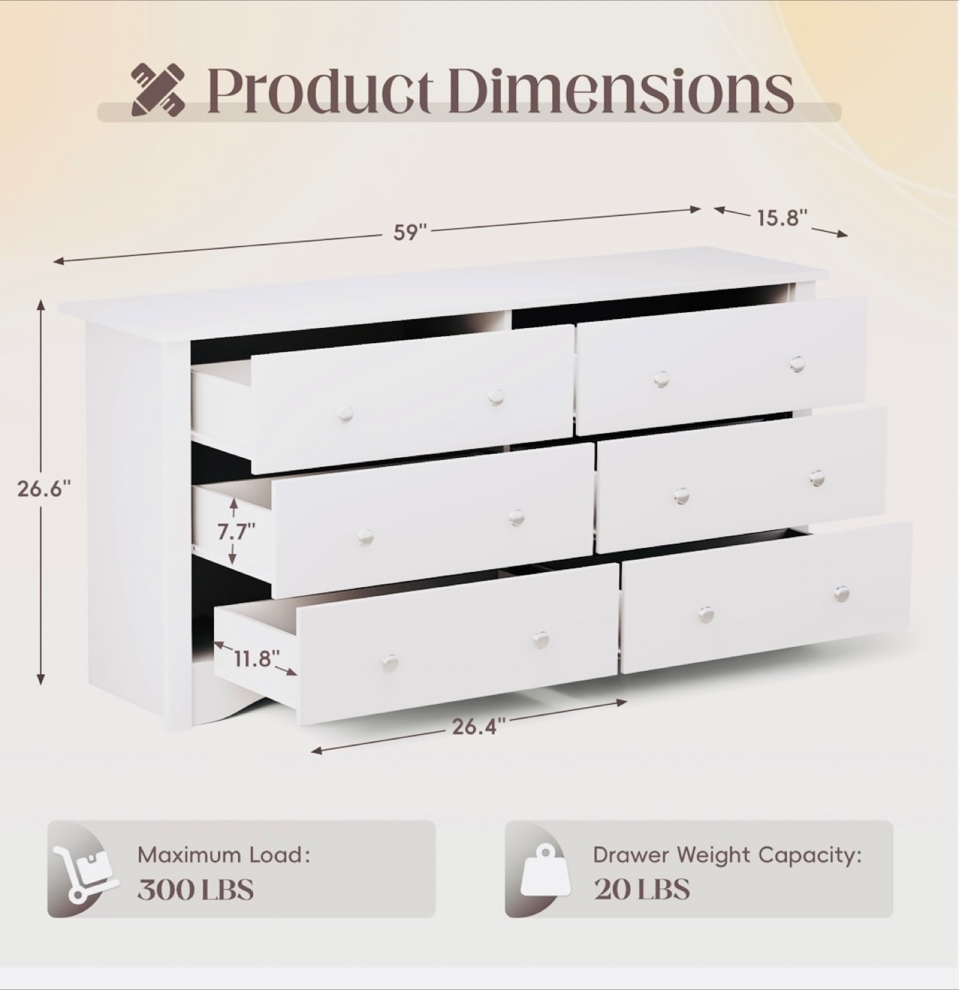 White Six Drawer Dresser - photo 4