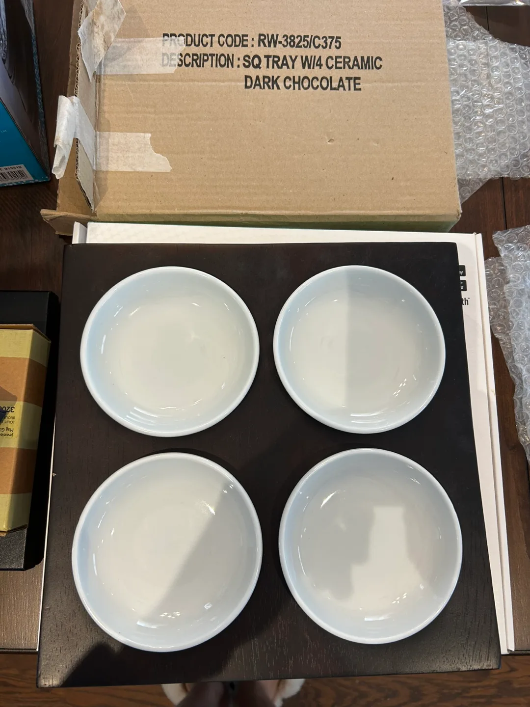 Square Tray w/4 Ceramic Dishes - Dark Chocolate thumbnail