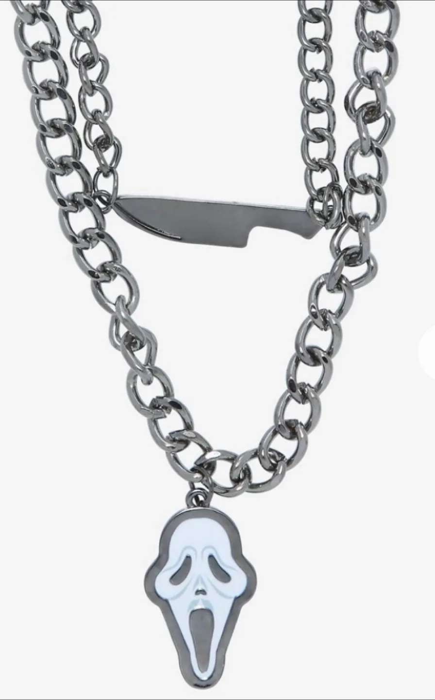 Scream Ghost Face Chain Necklace Horror Movie Halloween Bioworld image indicator(2)