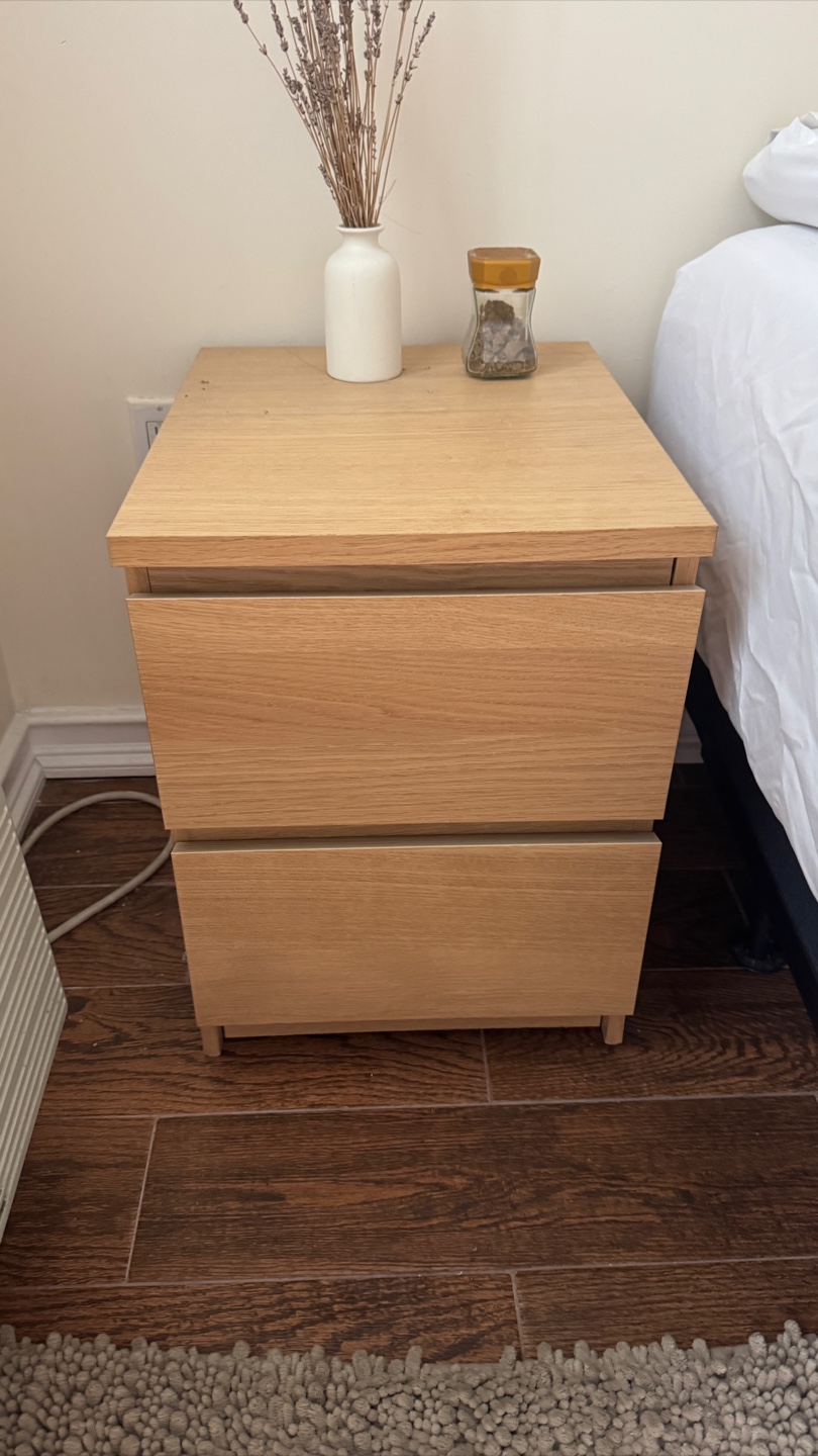 IKEA Wooden Nightstand with Two Drawers