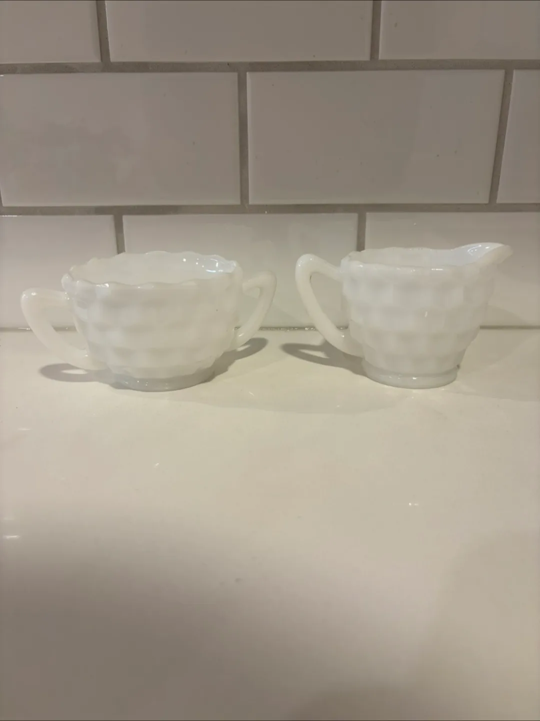 Vintage Hazel Atlas Milk Glass Creamer & Sugar Bowl Set For Sale thumbnail