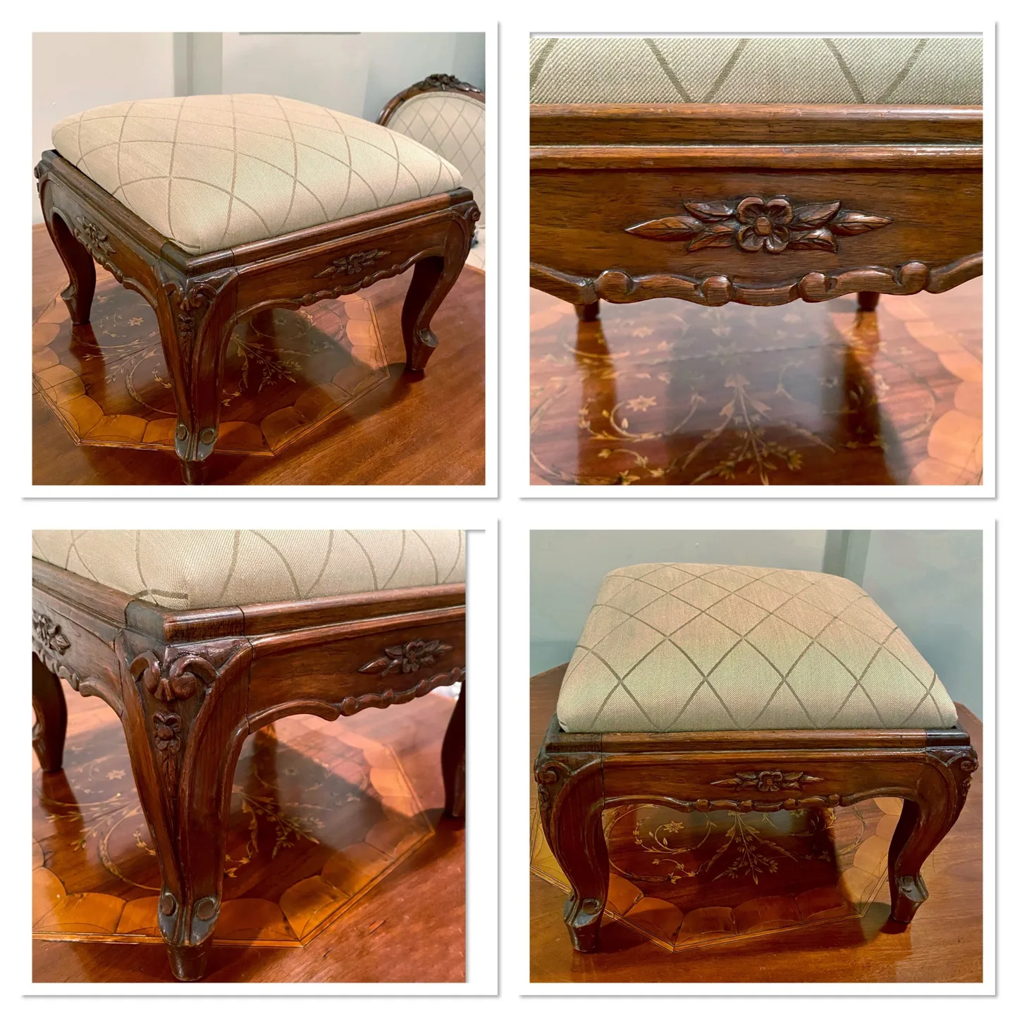 ⭐️Antique solid walnut Victorian hand carved design footstool⭐️ image indicator(2)