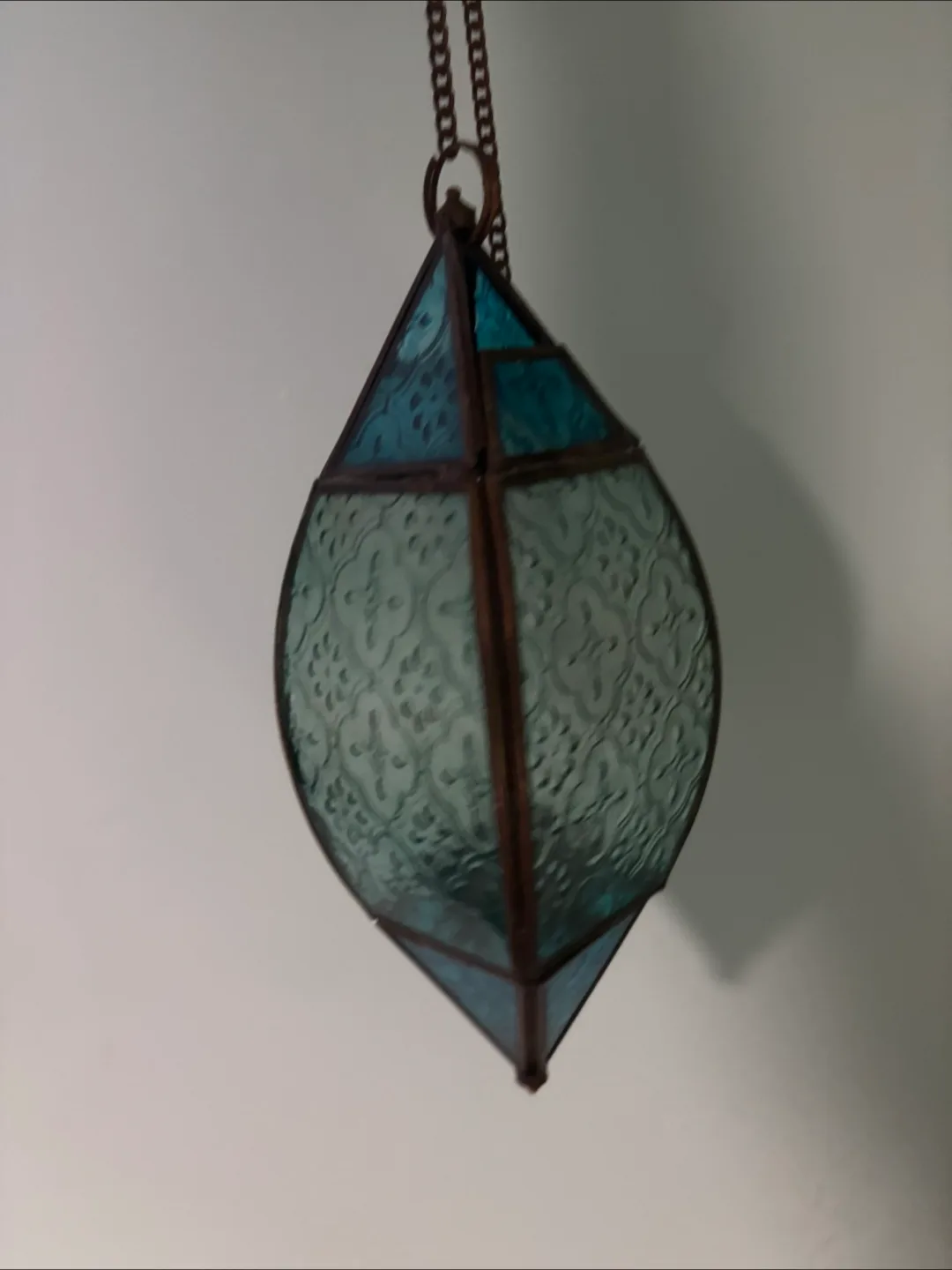 Teal Stained Glass Hanging Lantern thumbnail