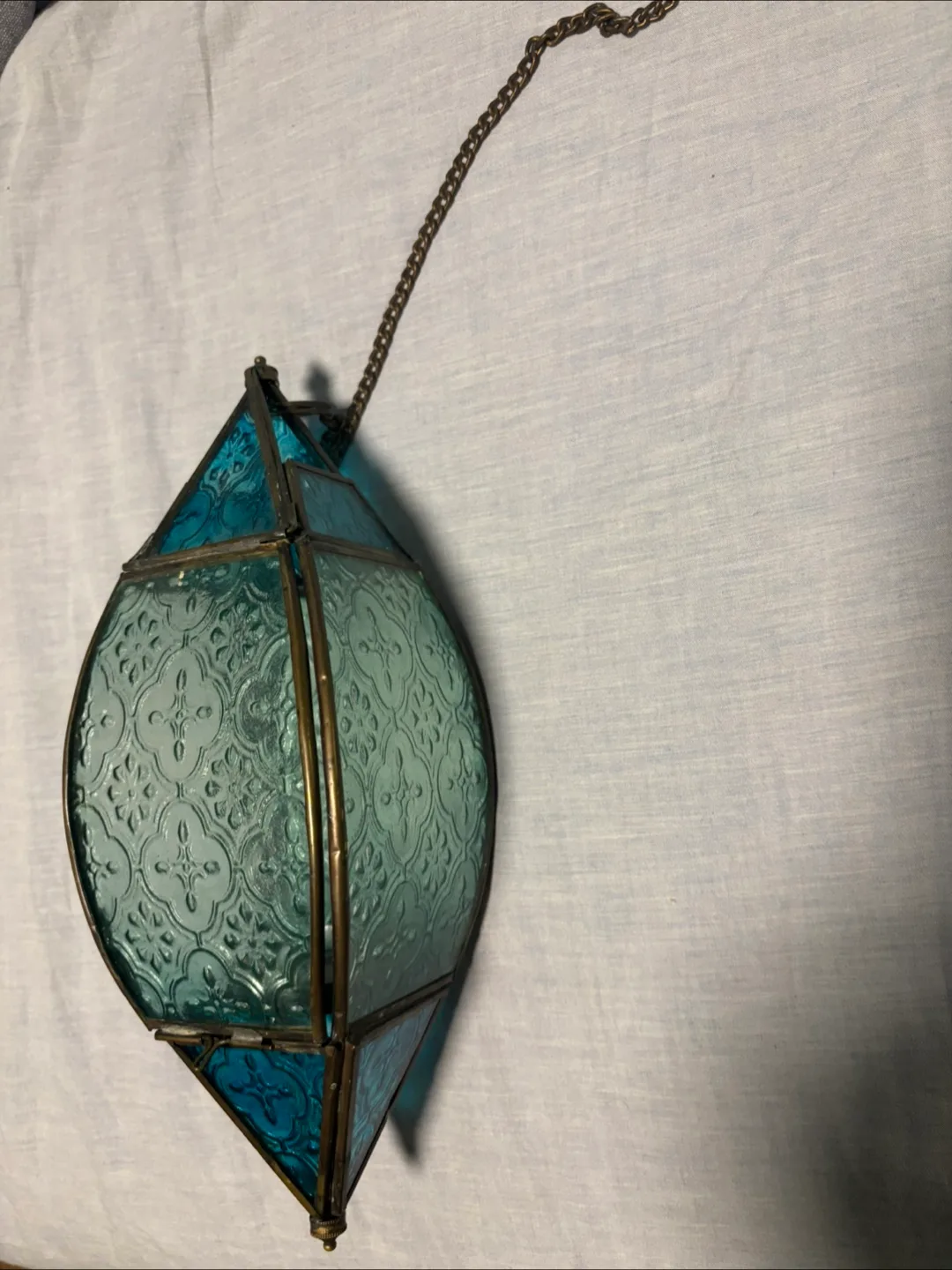 Teal Stained Glass Hanging Lantern image indicator(2)