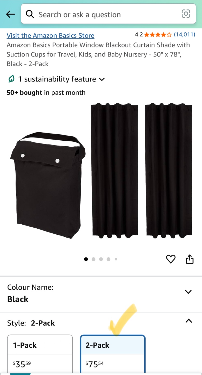Amazon Basics Portable Blackout Curtains - 2 Pack