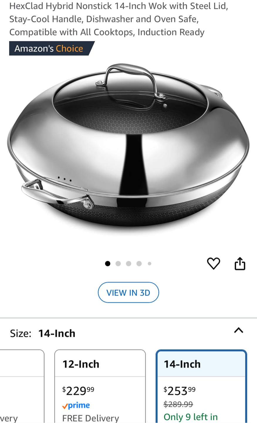 HexClad Hybrid Nonstick Wok with Lid