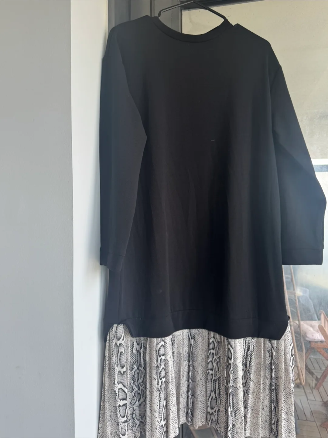 Black Sweater Dress with Snakeskin Skirt thumbnail