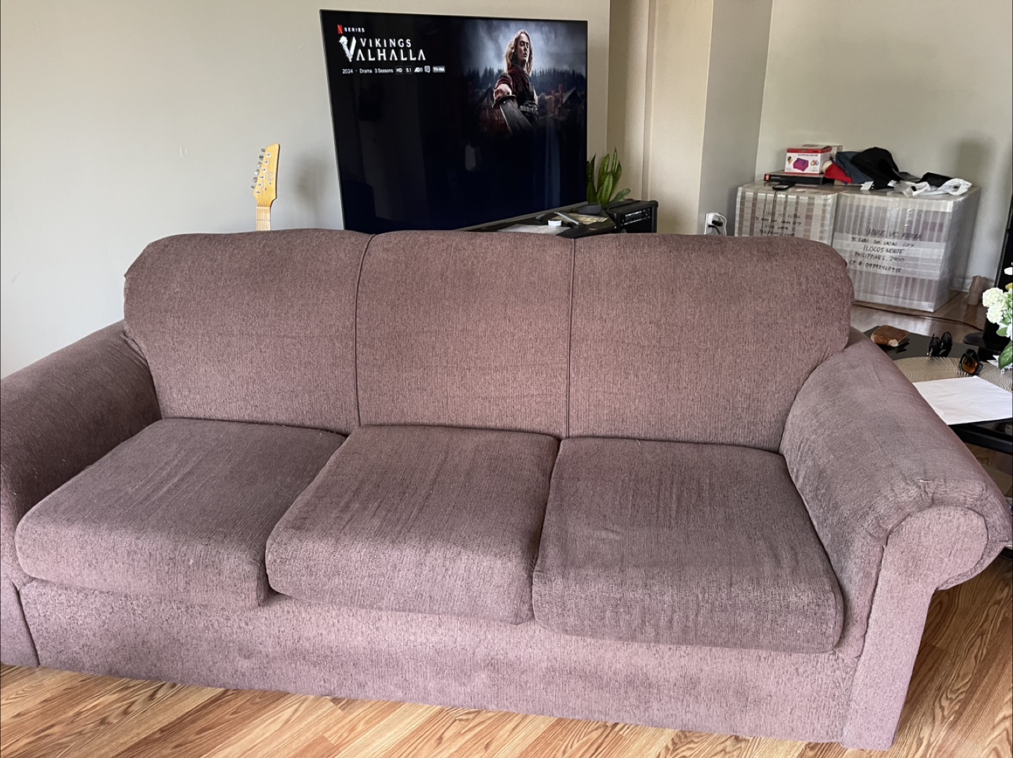 3 seaters Brown Fabric Sofa