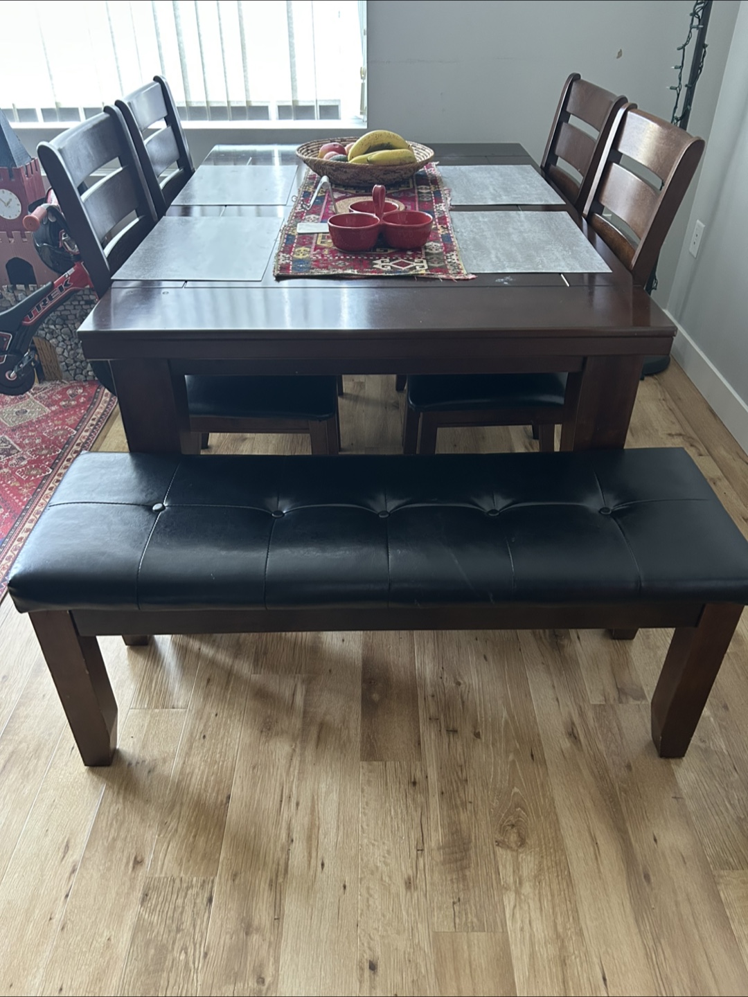 Gorgeous Dark Wood Dining Set – 7 Seats Total – $450