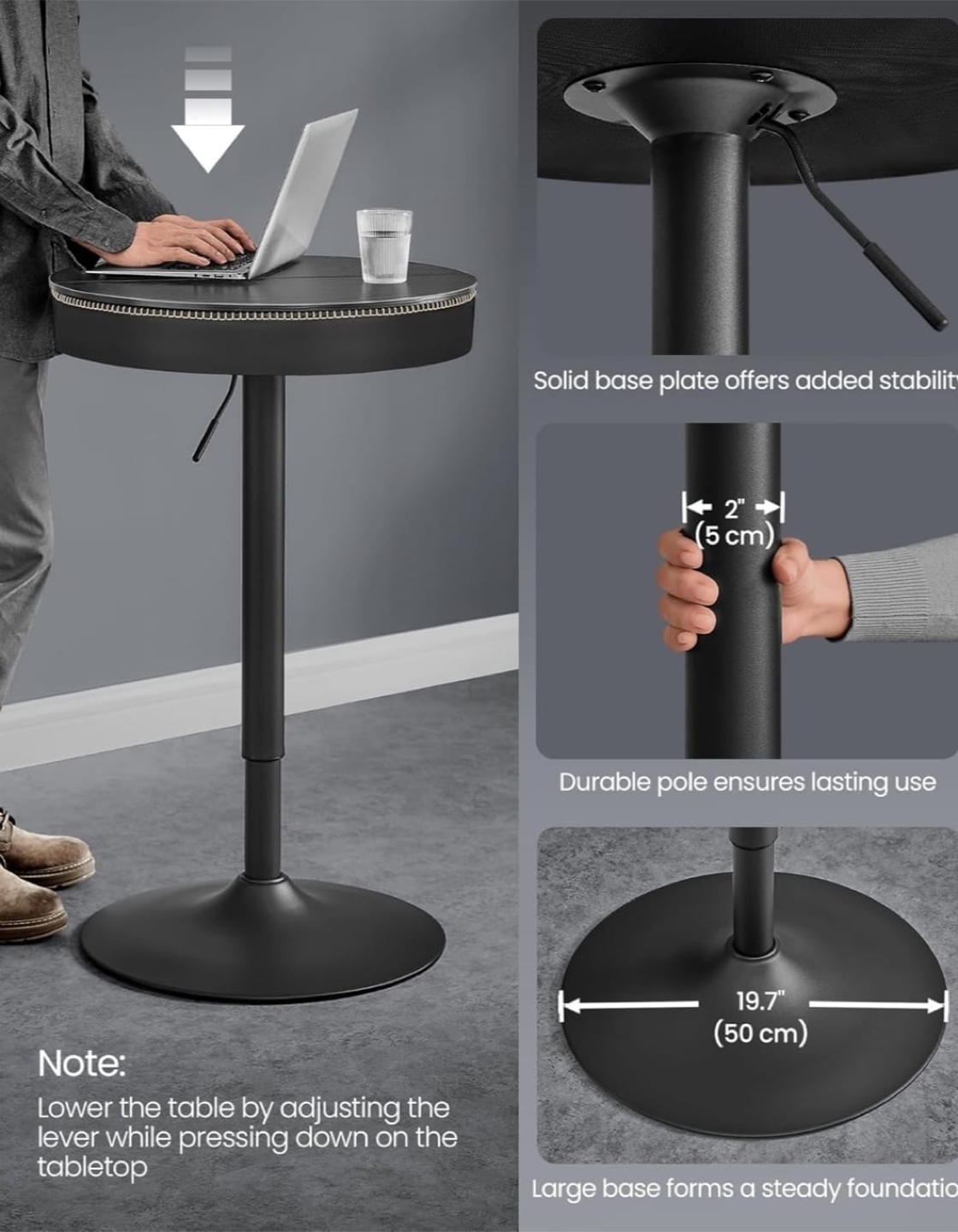 VASAGLE Round Adjustable Height Table - photo 4