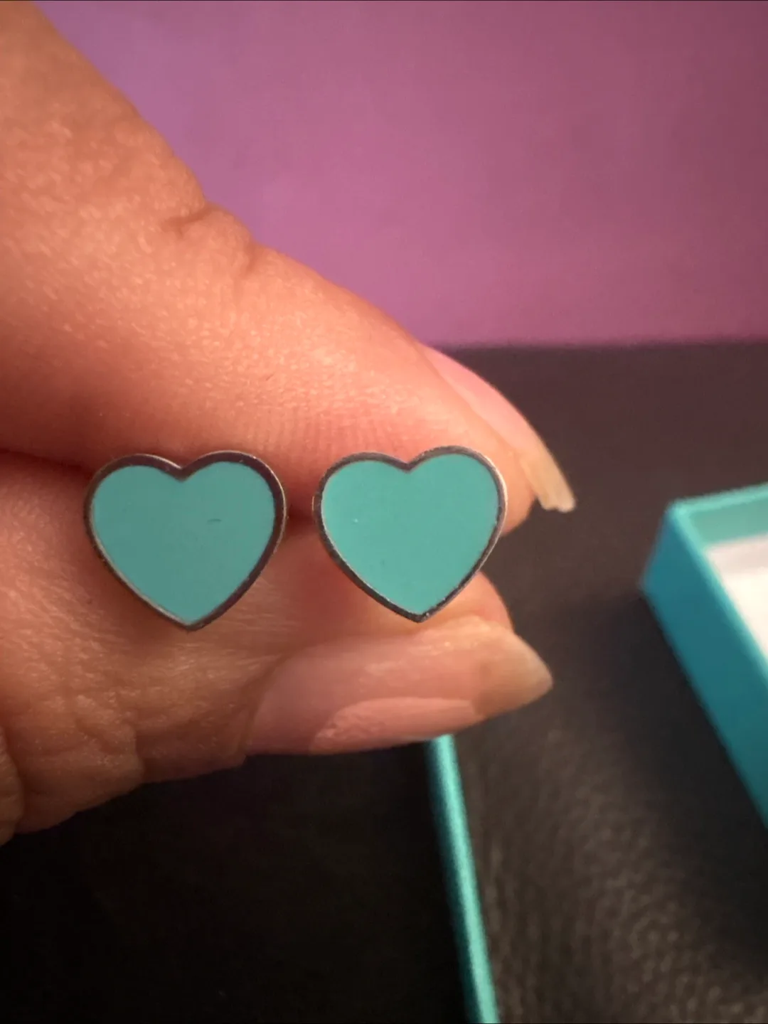 Tiffany Blue enamel silver SS Heart Earrings image indicator(3)