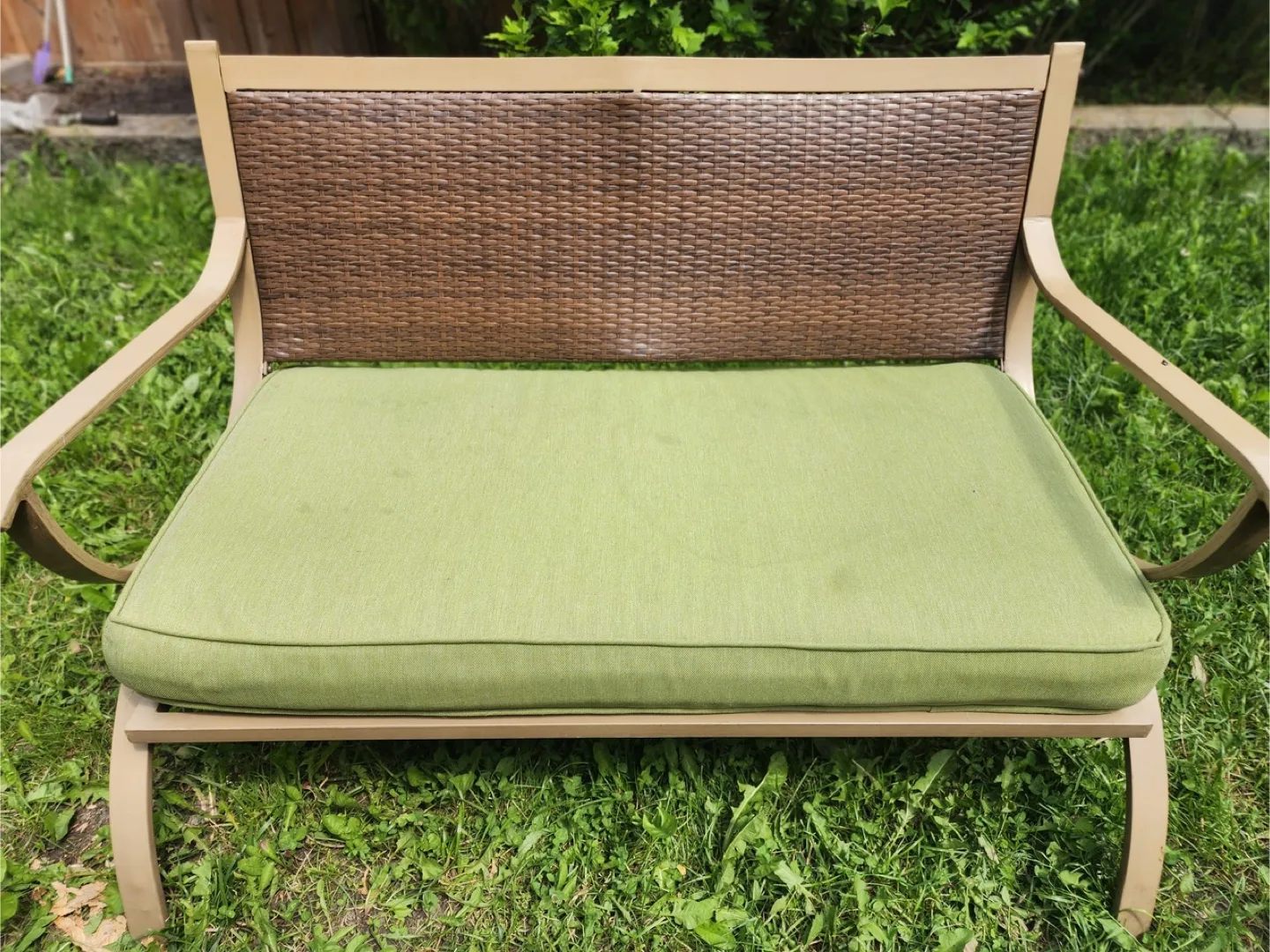 Oversized rattan and metal conversation patio set $350 FIRM image indicator(7)