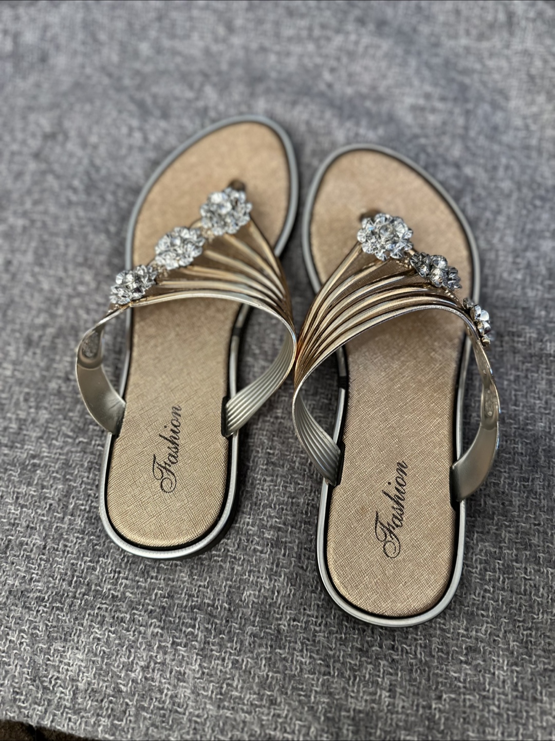 Gold & Rhinestone Flip-Flops
