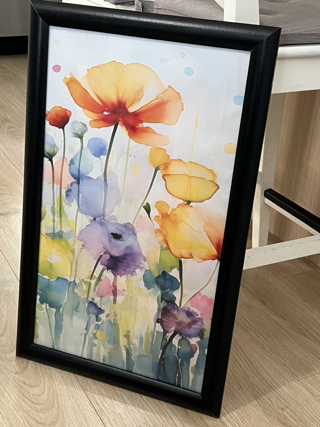 Flower colourful artwork, wood frame, glass cover - photo 2