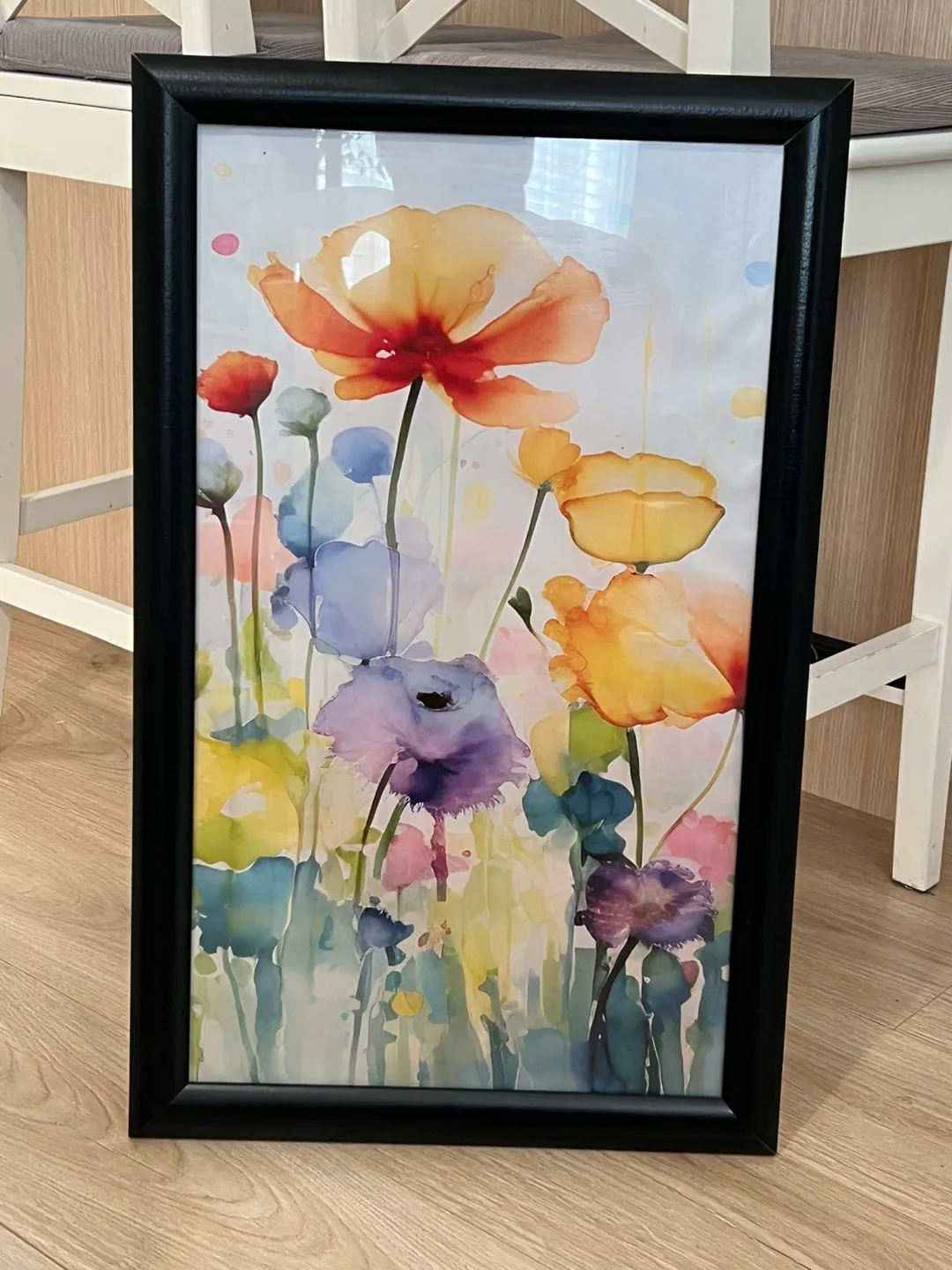 Flower colourful artwork, wood frame, glass cover thumbnail