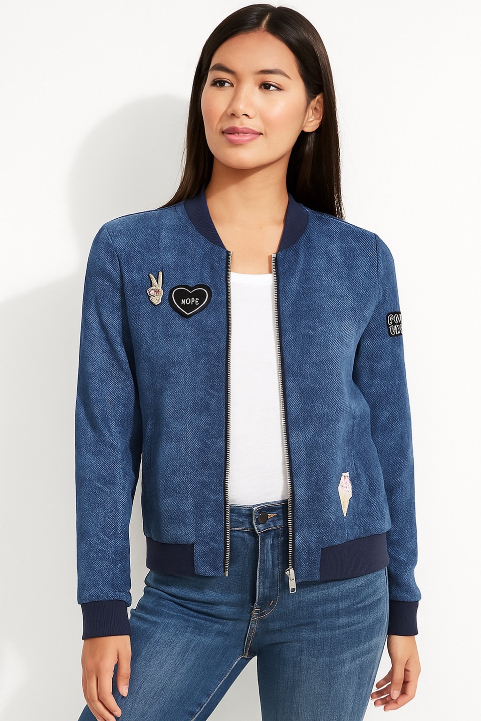 Guess Blue Bomber Jacket with Patches - photo 2