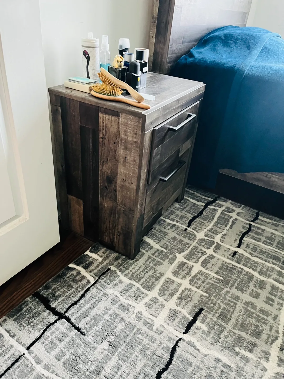 A Twin bed, Rustic Nightstand with Drawers image indicator(2)