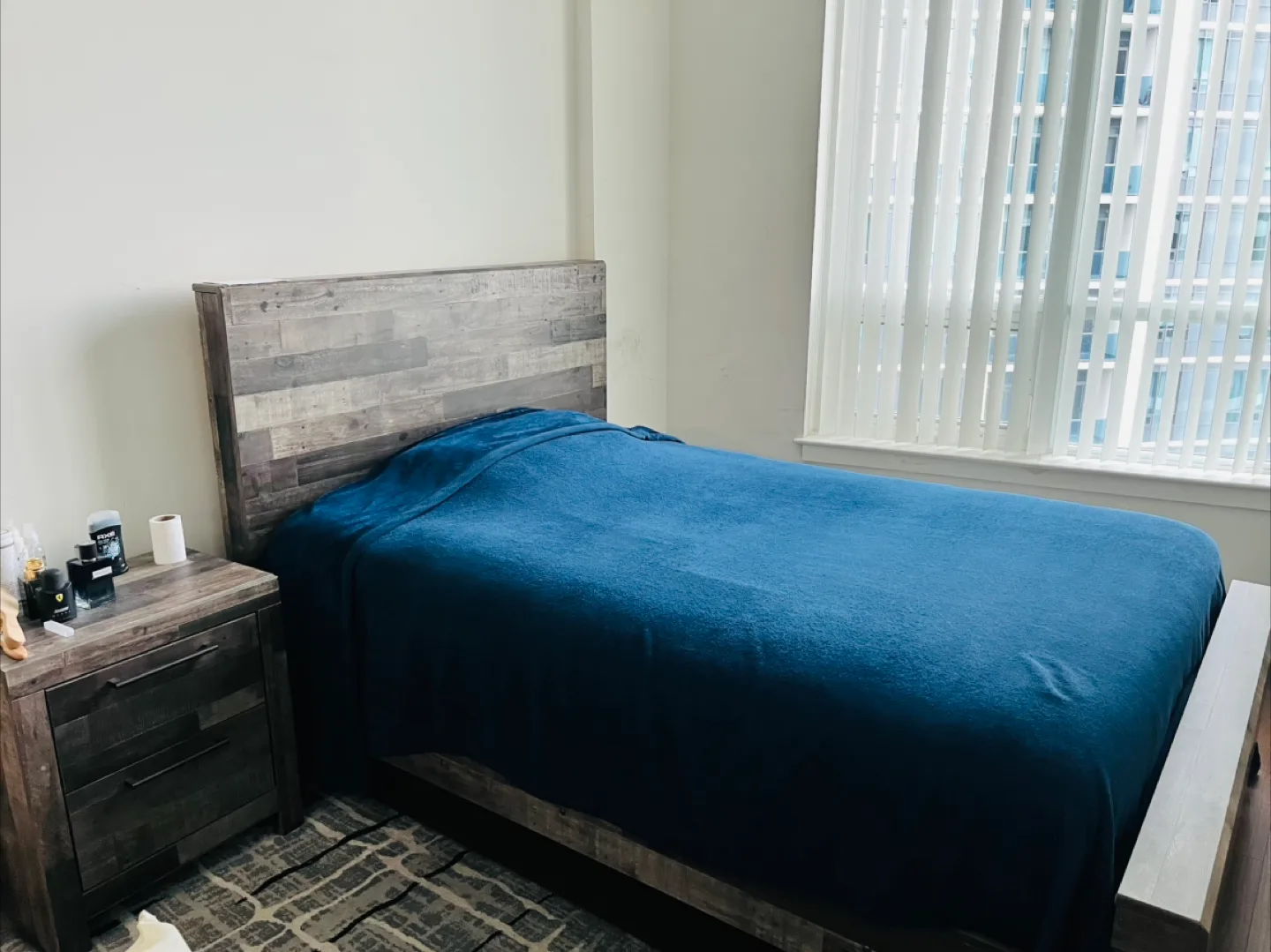 A Twin bed, Rustic Nightstand with Drawers image indicator(3)