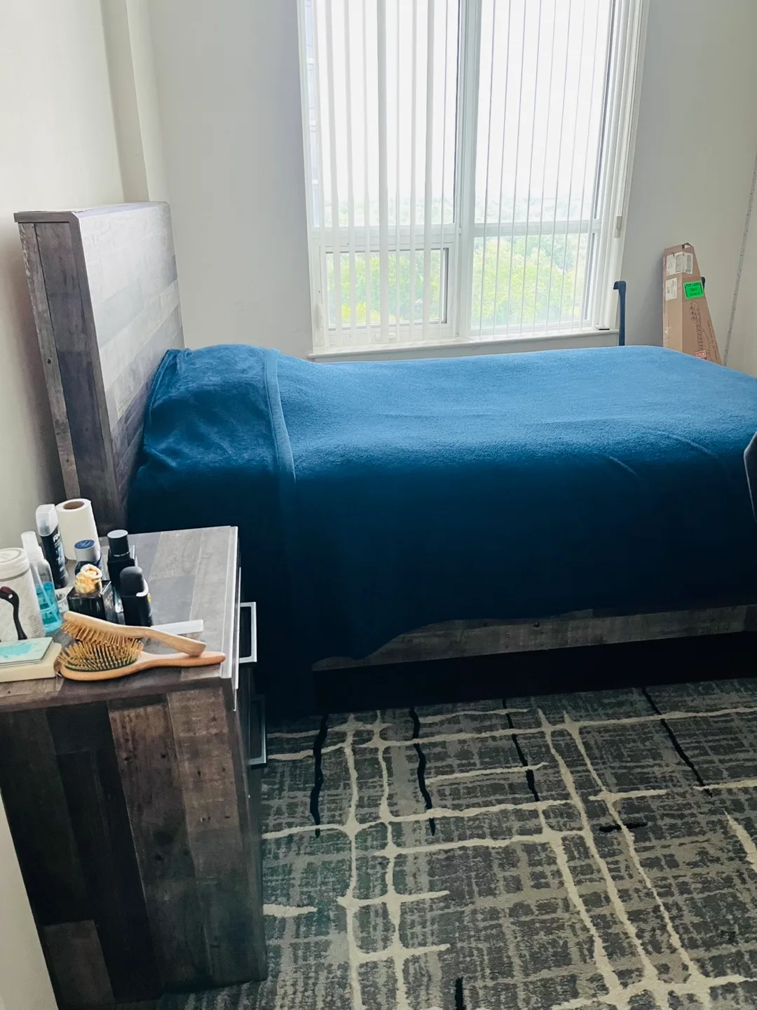 A Twin bed, Rustic Nightstand with Drawers image indicator(6)