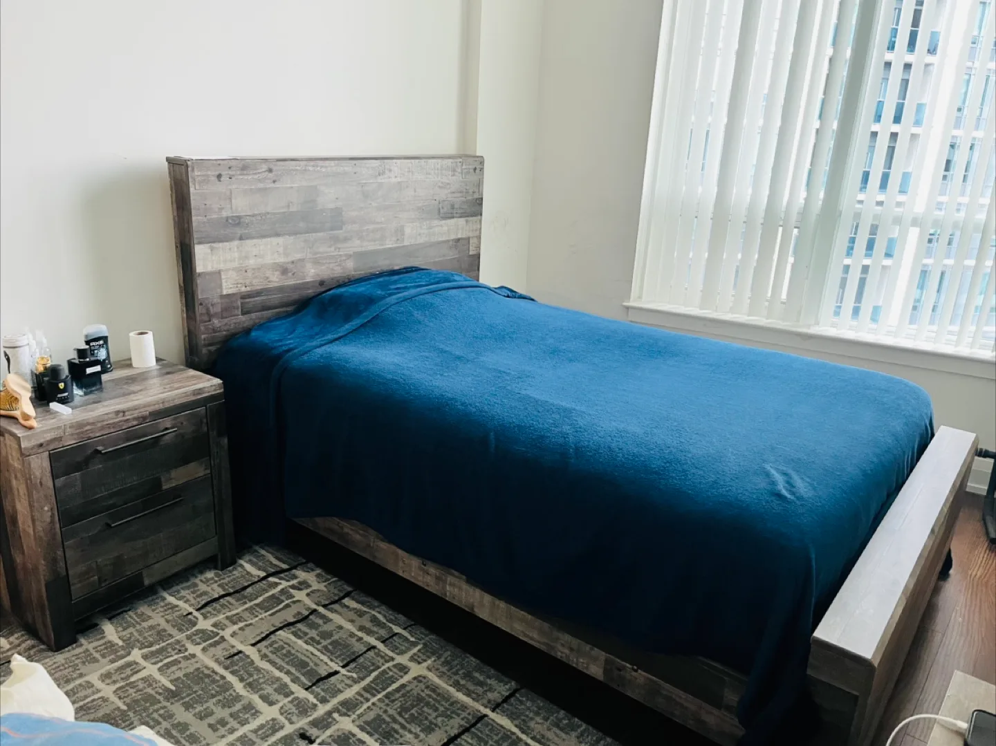 A Twin bed, Rustic Nightstand with Drawers image indicator(5)