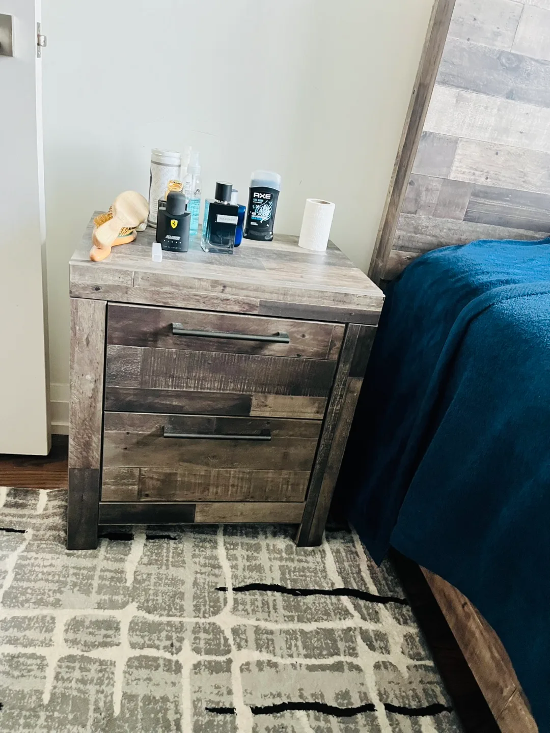 A Twin bed, Rustic Nightstand with Drawers image indicator(4)