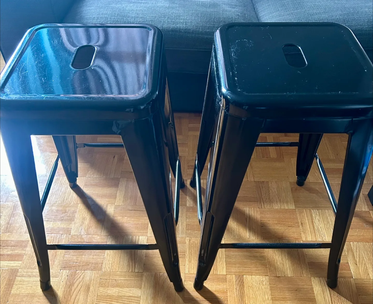 LPair of Black Metal Bar Stools thumbnail