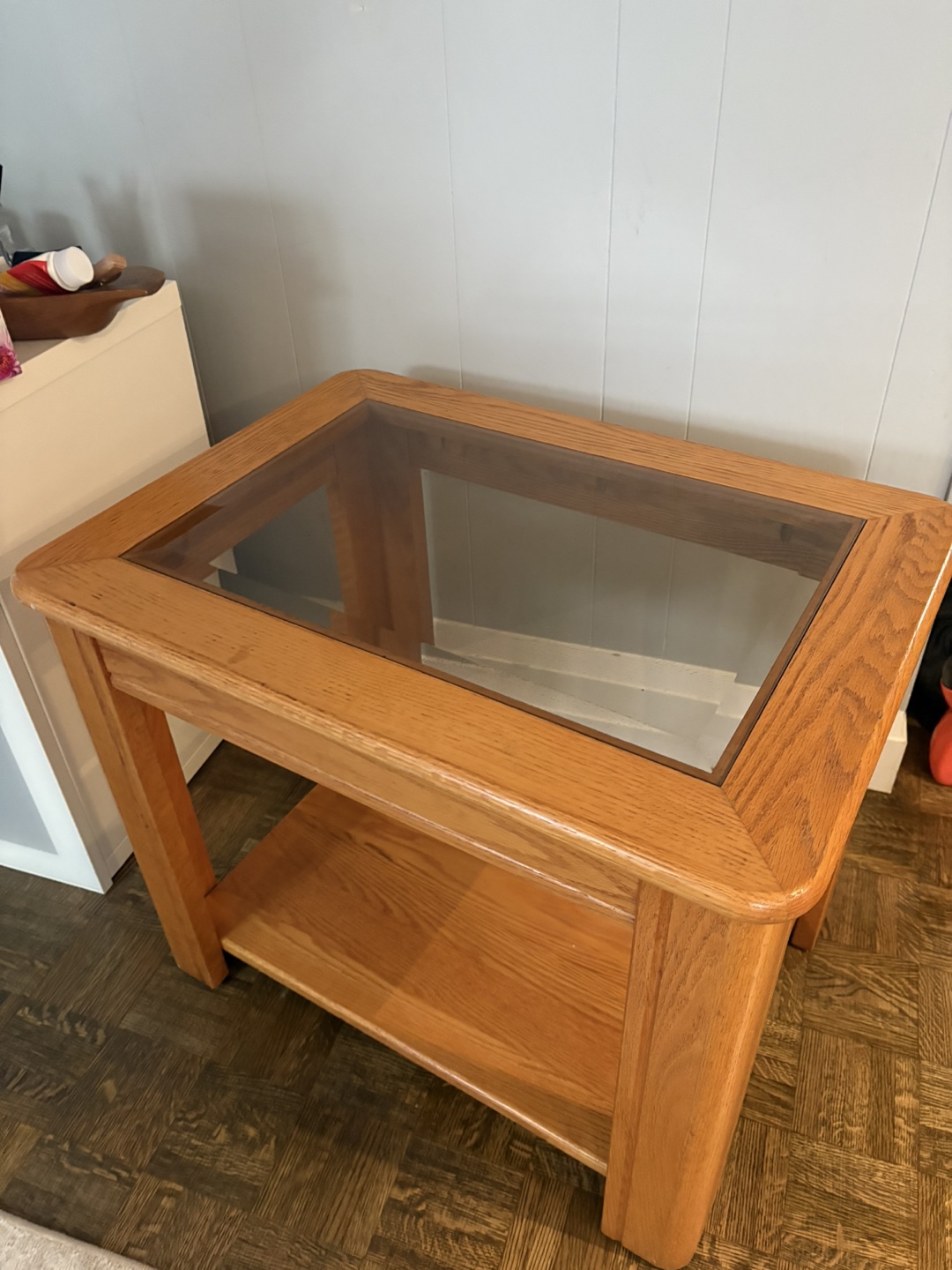 Wooden Side Table with Glass Top