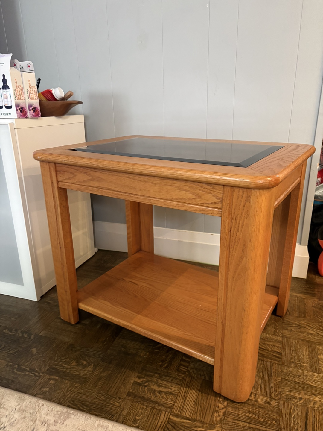 Wooden Side Table with Glass Top - photo 2